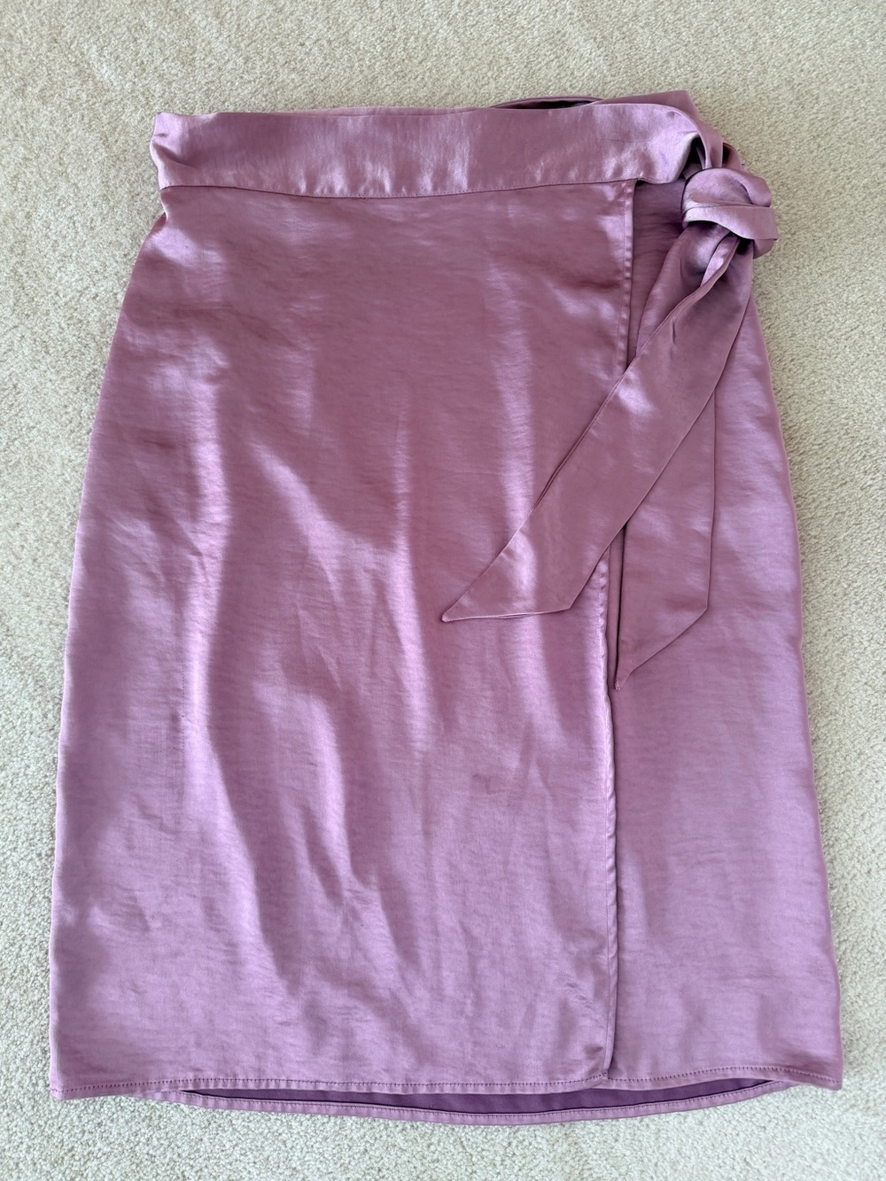 Wildfang Empower Satin Wrap Skirt XS Shiny Purple Pink Metallic Midi